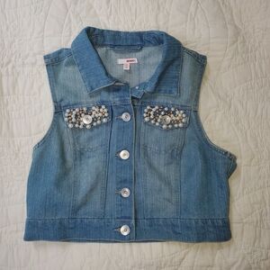 Large BONGO Blue Denim Vest with Beaded Accents